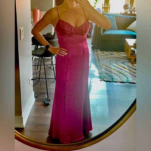 Selfie Leslie Bronte High Split Gathered Bust Maxi Dress Magenta - Picture 1 of 11